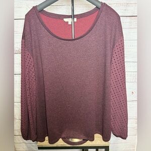 Umgee Burgundy Long Sleeve Top with Eyelet Detail